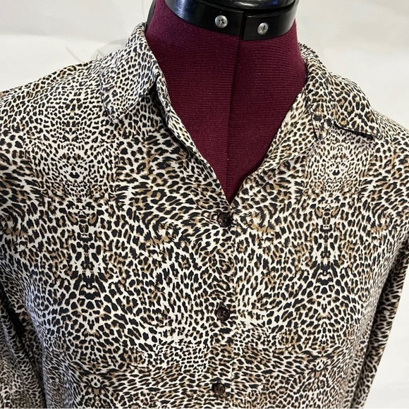 Dalia Collection Shirt Women's med Brown Animal Print Tunic Blouse Rayon - Picture 4 of 11